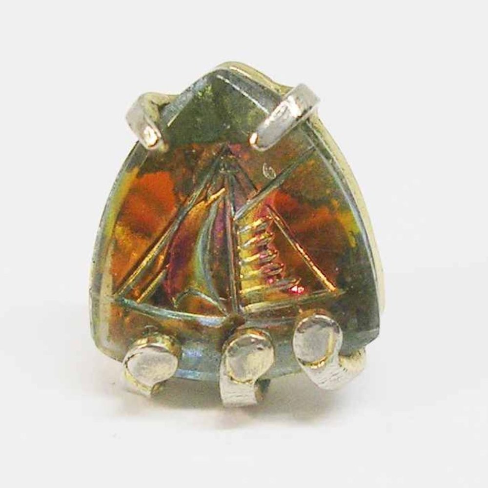 Tie Tack Austrian Crystal reverse engraved Sail Ship Swank Tie Pin with Chain
